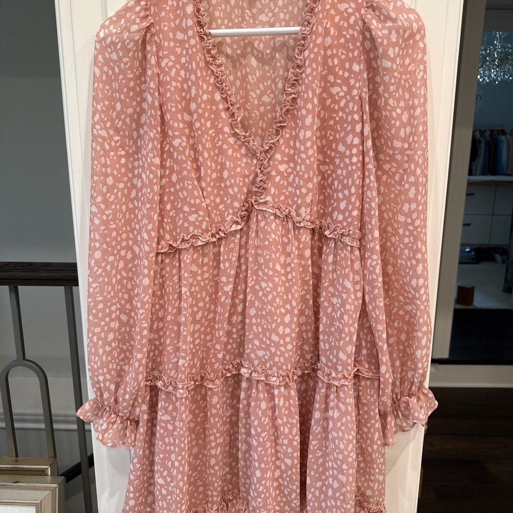 Pink Ruffle Tiered Mini Dress | Size M - Picture 2 of 4